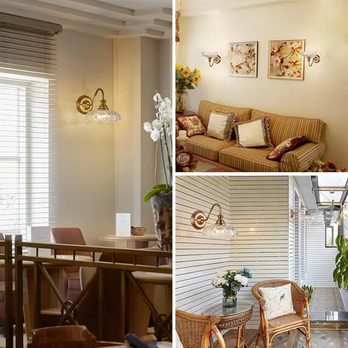 Vista 5 de HDDFL Aplique de pared vintage en latón mate para mesita de noche, lámpara de pared para dormitorio, accesorios de iluminación en puerta para sala