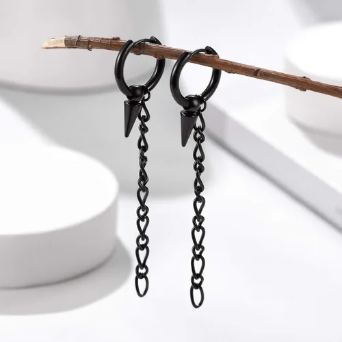 Vista 6 de Aretes colgantes de acero inoxidable para hombres y mujeres, chapados en oro de 18 quilates, aretes colgantes con bisagras, aretes de cadena larga