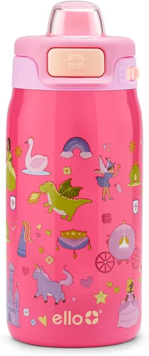 Vista 14 de Ello Pop & Fill Botella de agua de acero inoxidable para niños de 12 onzas con tapa de llenado rápido Botella libre de BPA con aislamiento al