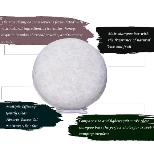 Vista 3 de Barra de champú de carbón de bambú, limpieza profunda, cabello seco hidratante con jabón sólido natural, champú de limpieza hidratante para control