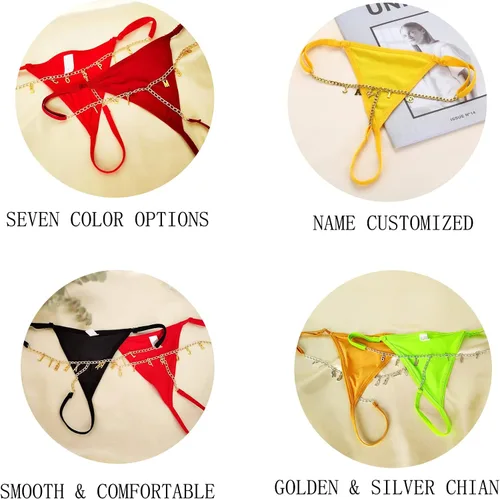 Vista 5 de Artsadd Tanga de cadena de cintura sexy personalizada para mujer, joyería con nombre personalizado, cadena de tanga, bragas negras, regalo