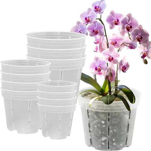 Vista 18 de Juego de 6 macetas de orquídea de 14 cm, macetas de orquídea para trasplante, macetas de orquídea transparentes de plástico con agujeros, maceta