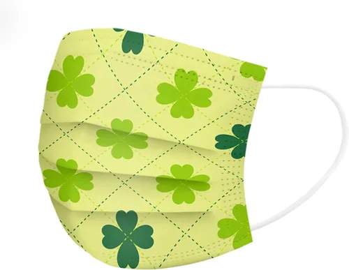Vista 5 de Mascarillas desechables para el día de San Patricio para adultos, diseño de tréboles verdes irlandeses, decoración de la cara, 3 capas, no tejidas