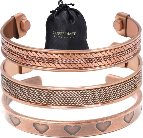 Vista 30 de Pulseras de cobre para hombres y mujeres Juego de 3 con caja de regalo Hecho a mano 100% cobre Regalo para mujeres y hombres