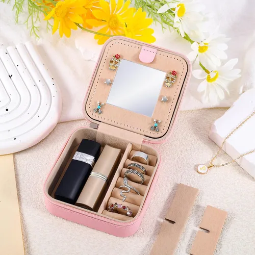 Vista 5 de URSKYTOUS Joyero pequeño de viaje con joyero con inicial, mini organizador de joyas para mujeres, portátil, personalizado, adolescente, niñas