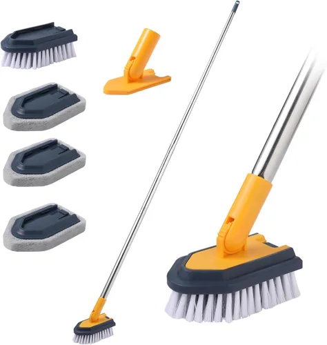 Vista 8 de BOOMJOY Cepillo limpiador de tina con mango largo, extensible de 58 pulgadas 3 en 1 Cepillo limpiador de bañera con mango largo, cepillo de limpieza