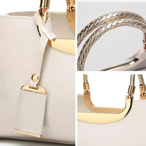 Vista 2 de jessie Bolso de hombro estructurado de piel de charol para mujer, bolsa cruzada con asa superior