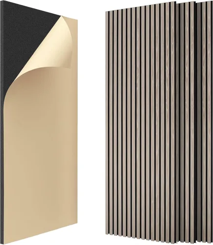 Vista 10 de IZODEKOR Paneles de pared acústicos de madera de 23.5 x 23.5 pulgadas (paquete de 2) – Paneles decorativos absorbentes de sonido para decoración