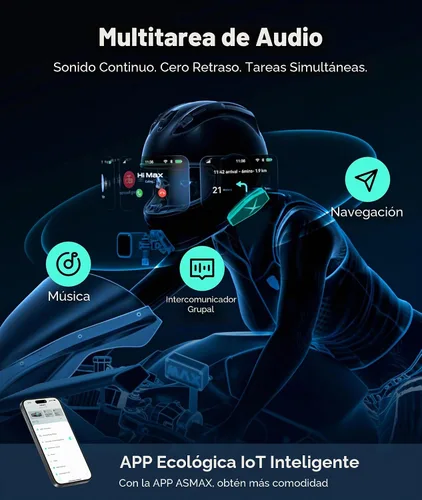 Vista 8 de ASMAX F1s - Auriculares Bluetooth para motocicleta con control de voz inteligente, sistemas de comunicación de casco de malla para 10 conductores