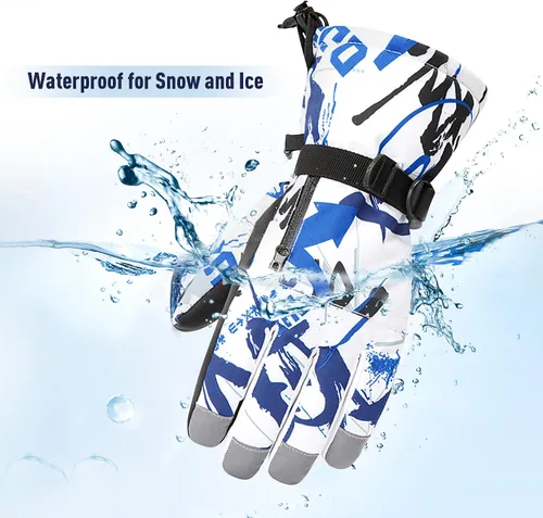 Vista 4 de Zando Guantes de nieve para niños y niñas, guantes impermeables de invierno, guantes de esquí para niños, guantes de viento cálidos