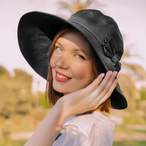 Vista 2 de Comhats Sombrero de verano plegable de algodón para mujer, protección UV, ala ancha, jardinería, viajes, 21.3-25.2 in