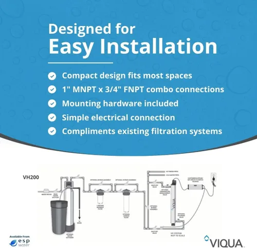 Vista 5 de VIQUA Sistema de agua ultravioleta de acero inoxidable VH200 Home - 9 GPM 35W
