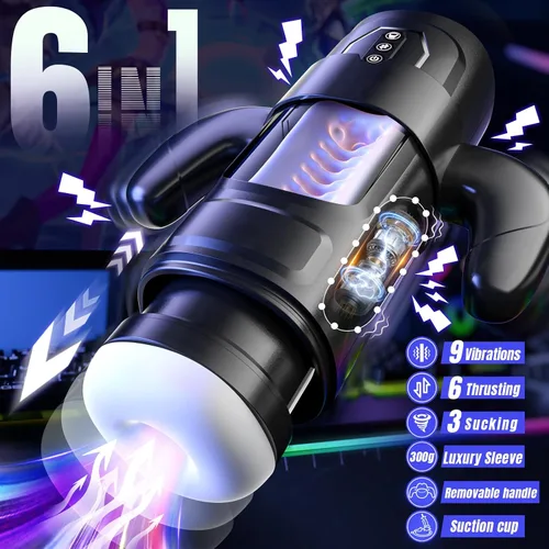 Vista 2 de Cafatop Masturbador masculino juguetes sexuales - Juguetes sexuales eléctricos para hombres con 6 empujones y 3 succiones, succión automática taza