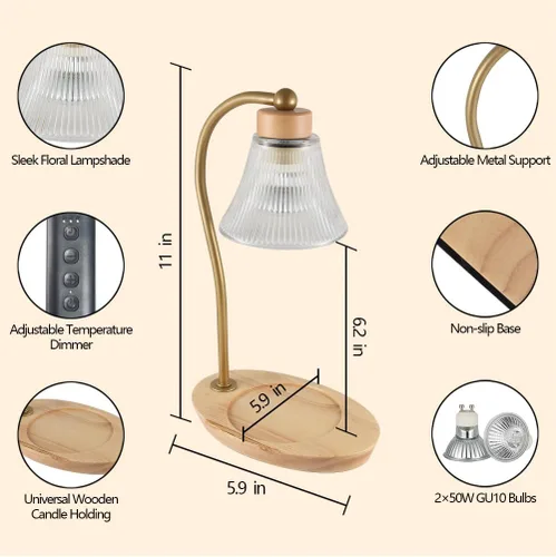 Vista 4 de Mocosa Lámpara Calentadora de Velas con Temporizador y Atenuador, Calentador Eléctrico de Cera para Velas de Tarro, Regalos de Navidad y Cumpleaños