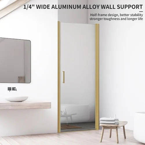 Vista 3 de Puerta de ducha de baño, puerta de ducha de vidrio templado sin marco, panel de ducha de 28" de ancho x 72" de alto, puerta de ducha batiente simple