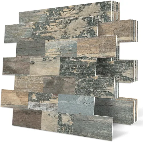 Vista 9 de DEWOO Azulejos de pared rústicos autoadhesivos para cocina, granja, aspecto de madera sintética (10 hojas, 13.5 x 11.4 pulgadas)
