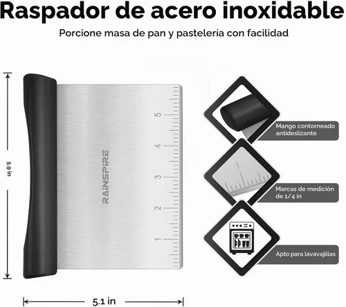 Vista 2 de Raspador de banco de acero inoxidable multiusos para batidora de masa y cortador de pastelería