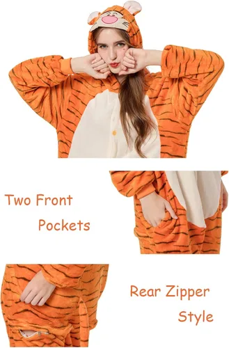 Vista 7 de Griong Fit Snug Adult Onesie Costume Pajamas, Unisex Flannel Cosplay Animal One Piece Halloween Sleepwear Homewear