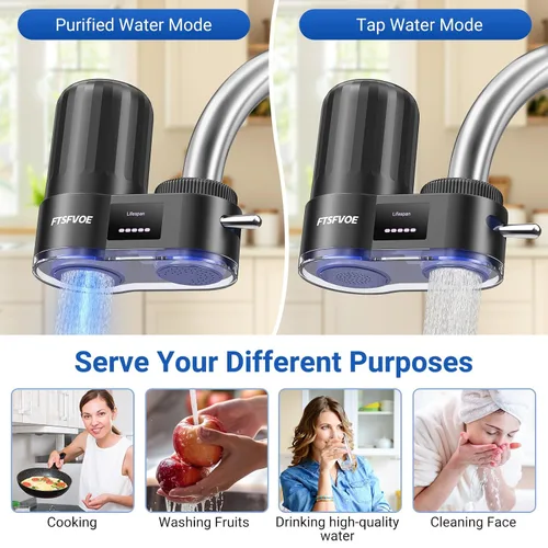 Vista 2 de Filtro de agua para grifo de fregadero, con pantalla LED, esterilización UV alimentada por turbina, reduce el cloro, la cal, los metales pesados