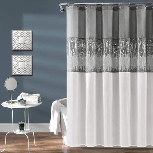 Vista 20 de Lush Decor Cortina de Ducha Night Sky, Individual, 72" An x 72" L, Negro - Cortina de Ducha con Lentejuelas - Cortina de Baño Brillante de Bloques
