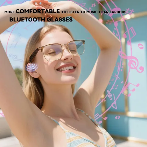 Vista 2 de Xmenha Gafas inteligentes con Bluetooth para mujer, altavoz de audio, lentes Bluetooth con altavoces, gafas de sol inteligentes de cristal azul