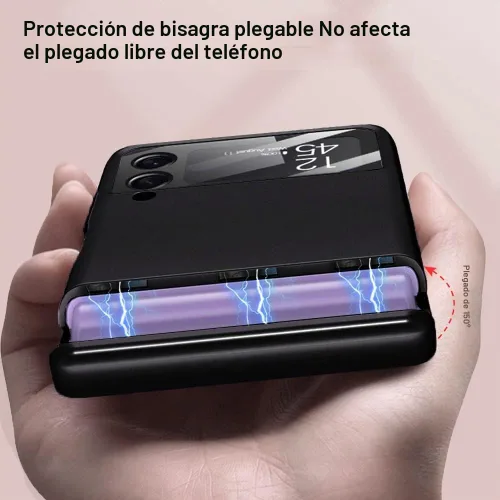Vista 2 de Protección magnética de bisagra y funda protectora de cámara de lente integrada para Samsung Galaxy Z Flip 4 (negro)