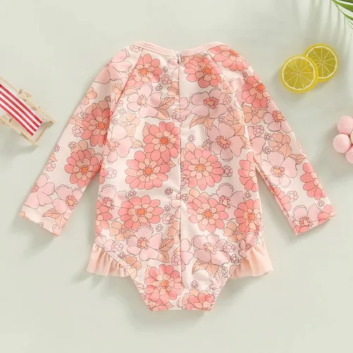 Vista 6 de MERSARIPHY Traje de baño de una pieza para niña pequeña, traje de baño de manga larga, traje de baño para niñas