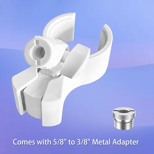 Vista 5 de BILIONE 1 pieza de clip versátil para micrófono, soporte ajustable para micrófonos con diámetro exterior entre 32mm y 60mm, con adaptador de Blanco