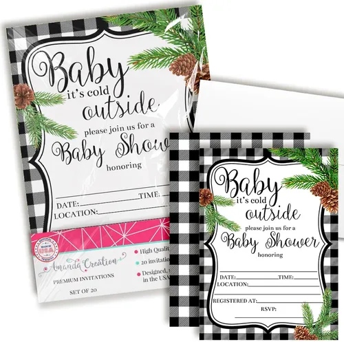 Vista 11 de AmandaCreation - Invitaciones para fiesta de baby shower, 20 tarjetas de relleno de 5 x 7 pulgadas con veinte sobres blancos