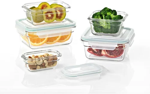 Vista 2 de Glasslock Juego de 10 recipientes de almacenamiento de alimentos de vidrio aptos para horno y microondas