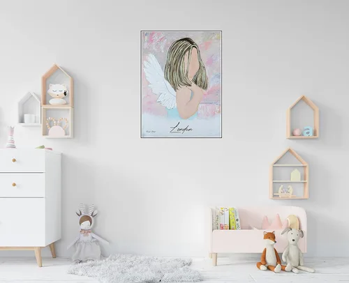 Vista 8 de GICLEE PRINT ART Abstract Girl Angel Painting Canvas Print Oil Painting Home Decor Wall Decor Housewarming Gift Blue Pink Guardian Angel