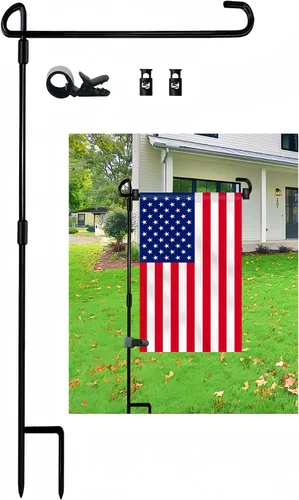Vista 5 de Soporte para asta de bandera de jardín, banderas de jardín para exteriores con tapón de bandera y clip, pintura impermeable con recubrimiento