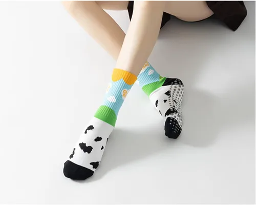 Vista 5 de Calcetines de yoga y pilates con empuñaduras para mujer, antideslizantes, coloridos, teñido anudado, acolchados, calcetines para bailar en barra