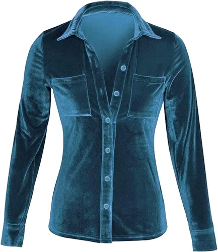 Vista 2 de Mensch Womens Winter Velvet Long Sleeve Button Down Casual Tops Shirts Winter Oversized Basic Tunic with Pockets