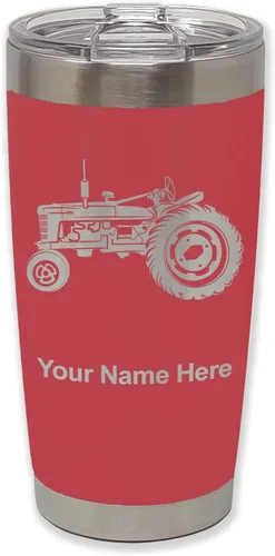 Vista 22 de LaserGram Vaso aislado al vacío de 20 onzas, Old Farm Tractor, grabado personalizado incluido (negro)