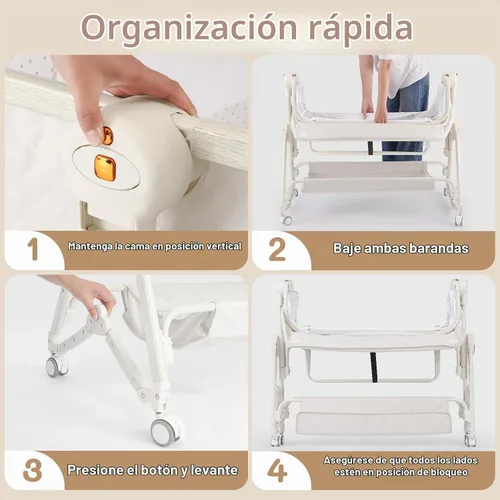 Vista 3 de Moisés para Bebé 5 en 1, Moisés de Bebé junto a la Cama con Mesa de Pañales, Mosquitera, Colchón, Capa de Almacenamiento, Se Puede Guardar en Cuna