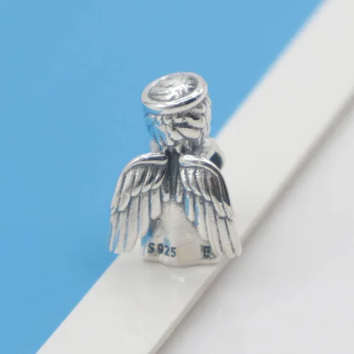 Vista 4 de Angel of Love Charm 925 Colgante de plata esterlina, joyería cuentas regalos para mujeres pulsera y collar A0199, Plata, Circonita Cúbica