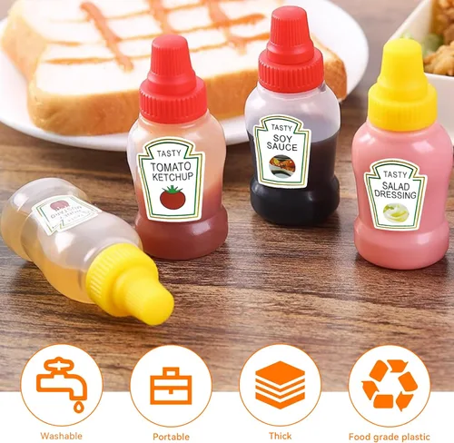 Vista 5 de Fantasyon 12 mini botellas de ketchup para accesorios de caja Bento, botellas exprimibles de condimentos de 0.8 fl oz, contenedor de salsa