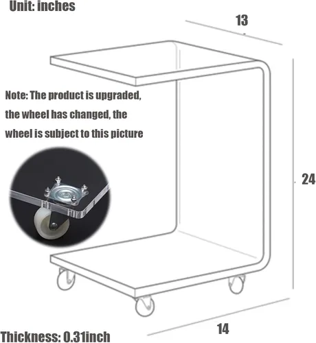 Vista 2 de Mesa auxiliar de acrílico en forma de C,Mesa auxiliar de sofá móvil transparente,Mesita de noche moderna para sala de estar