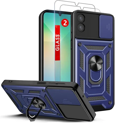 Vista 34 de Funda para teléfono Galaxy A06 4G: con protector de pantalla de 2 piezas, cubierta deslizante para cámara y soporte multiángulo para Samsung Galaxy