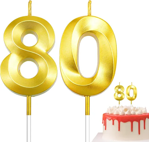 Vista 10 de Velas de 10º cumpleaños de oro champán - Velas de 10 números para decoración de pasteles