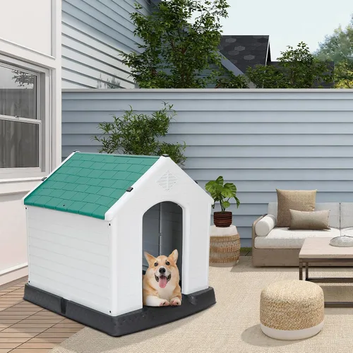 Vista 7 de ZENY Casa de plástico para perros – Perrera impermeable con rejillas de ventilación y suelo elevado para todo tipo de clima para interiores