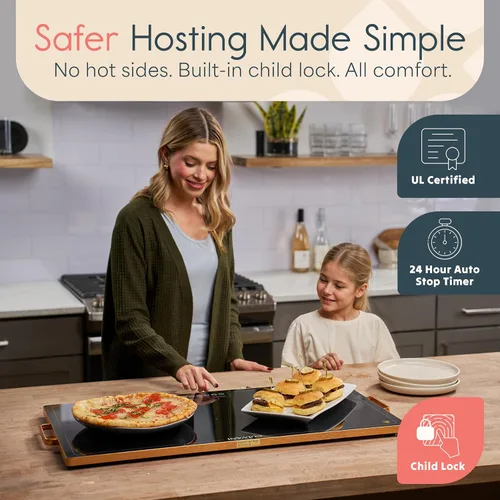 Vista 6 de ThermaPlate - Bandeja de calentamiento grande Calentador eléctrico de alimentos de vidrio de 31.5 x 17.5 pulgadas para cocina, fiestas y bufés