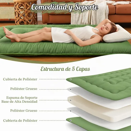 Vista 4 de DAICO Colchón japonés, colchón de futón enrollable de 4 pulgadas de grosor Verde