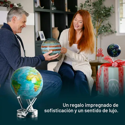 Vista 3 de Globo terráqueo Mova, azul con relieve de 4,5 pulgadas solar powered globe, no batteries or cords, gift for geography lovers, premium kinetic