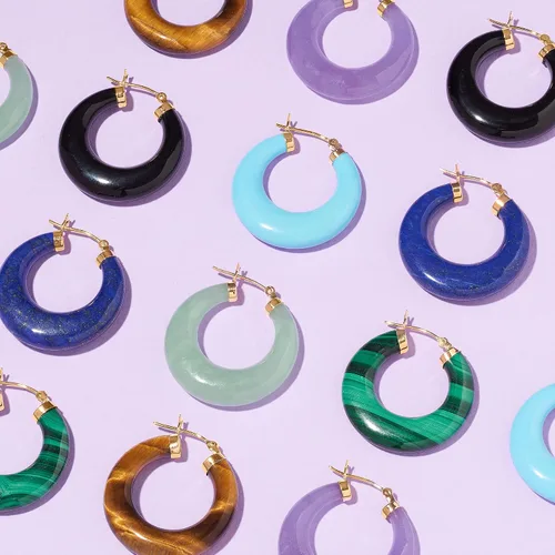 Vista 3 de Ross-Simons Round Gemstone Hoop Earrings in 14kt Gold 1 18 inches