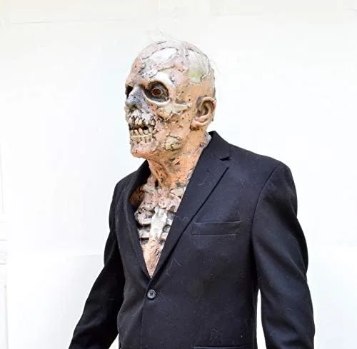 Vista 4 de Máscara de látex de esqueleto zombi y calavera de Halloween con diseño de Walking Dead