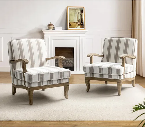 Vista 14 de HULALA HOME Silla decorativa a rayas de granja con patas de madera maciza Azul
