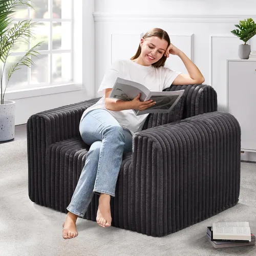 Vista 9 de Hobestluk Sofá Individual de Espuma Sillón Sofá para Espacios Pequeños Sofás Cómodos con Funda Extraíble Sofá Peludo con Almohadas para Sala