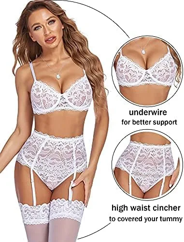 Vista 2 de Avidlove Lencería sexy para mujer lencería de encaje de cintura alta con aros